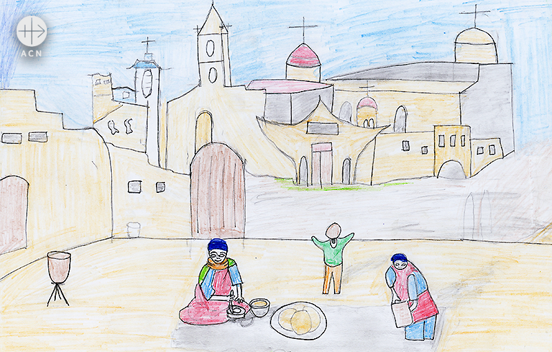이라크 아리아나 학교 학생이 그린 ‘귀향’ (출처=ACN 자료사진)